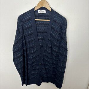 Vintage Jantzen Men L Sweater Knit Cardigan 80s Dad Cosby Grandad Blue Mohair V